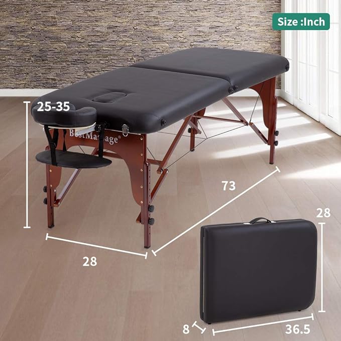 BestMassage Massage Bed Portable Massage Table 2 Fold Lash Bed Height Adjustable PU Leather with Oxford Bag for Spa Salon