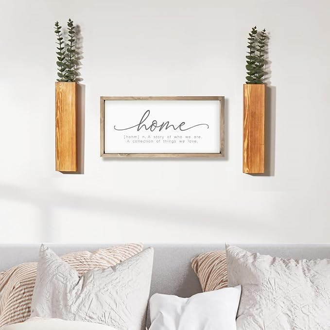 2 Pack Wood Wall Planters with 4 Faux Eucalyptus Stems for Wall Decor