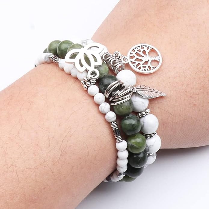 UEUC Tree of Life Yoga Healing Stone Bracelets,Multilayer Lotus Chakra Stone Reiki Bracelet Sets,Anxiety Crystal Natural Stone,for Women Stress Relief