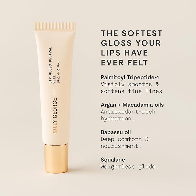Silly George Lip Gloss Revival - Glossy Hydrating Glaze with Peptides, Shea Butter, & Moisturizing Argan, Macadamia, Babassu Oil for Dry Lips, Clean Beauty Products, Petal, 15ml Tubes