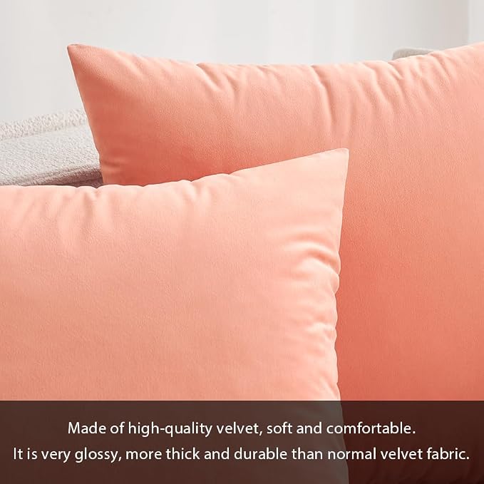 MIULEE Velvet Throw Pillow Covers 18x18 Inch Pack of 2 Coral Red | Soft Solid Decorative Pillow Covers, Modern Luxury Home Decor, for Couch Chair Sofa Bedroom Livingroom