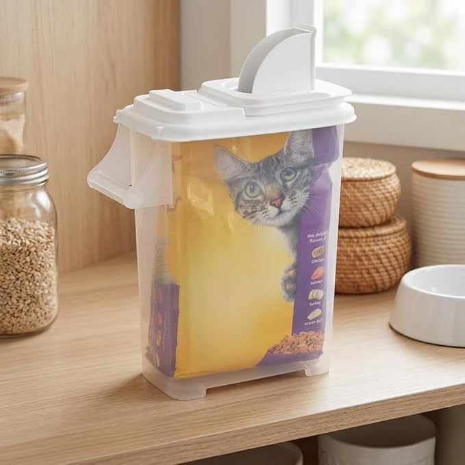 Pet Food Storage Container 16 Quart, Large Capacity Grain Bin with Easy Pour Spout, Airtight Bird Feeder and Dog Cat Treats Dispenser for Kitchen Pantry Organization