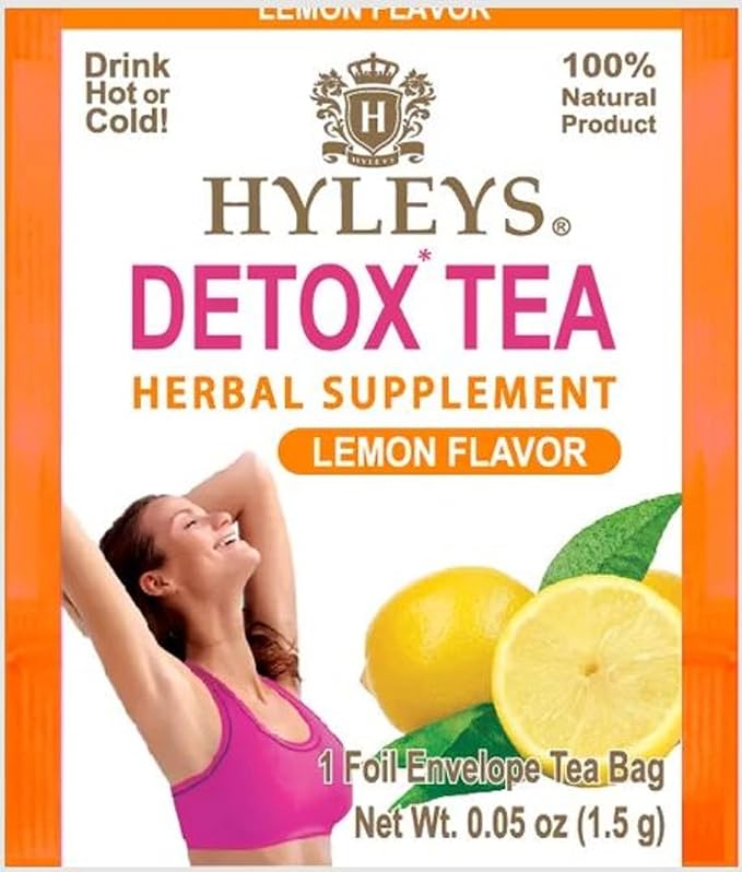 Hyleys Detox Tea for Cleanse - Black Tea with Lemon, Ginger, Honey Flavor - Supports Digestion & Bloating Relief - 25 Tea Bags (1 Pack)