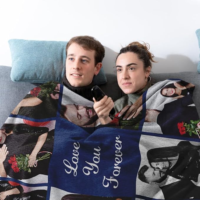 Ships Next Day, Custom Sherpa Fleece Blanket with Photos Text Soft Warm Custom Blanket Personalized Couples Gifts for Boyfriend Girlfriend Customized Picture Blanket Gifts for Christmas Valentines Day
