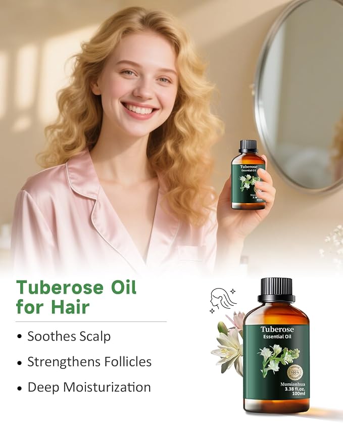 Tuberose Essential Oil, Floral Scent, Diffuser & DIY, 3.38 Fl Oz | Mumianhua Tuberose Oil. Creamy Aroma. For Diffuser, Perfume, Skin, Hair , Candle, Perfume Soap Making