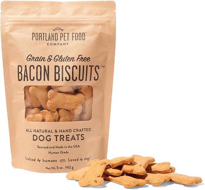 Portland Pet Food Bacon Dog Treats - Natural, Grain-Free Biscuits, 5 oz | Human-Grade, Limited Ingredient, Healthy Low Calorie Training Treats for Small & Large Dogs, Puppy to Senior, Made in USA