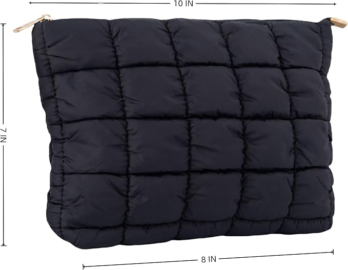 Soft Quilted Puffy Makeup Bag Bulk for Women, Aesthetic Puffer Cosmetic Bag Pouch for Purse (Black 5)