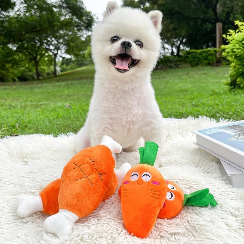 2Pcs Orange Soft Puppy Pet Supplies, Cute Carrot Plush Chew Squeaker Sound Squeaky Toys for Dog Cat Birthday Pet Squeak Toy Gifts