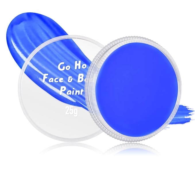 Go Ho Blue Face Paint Washable for Halloween Makeup,Creamy to Gel Water Based Body Paint Full Coverage for Cosplay SFX Smurf Mystique Avatar Clown Makeup,Blue,25g