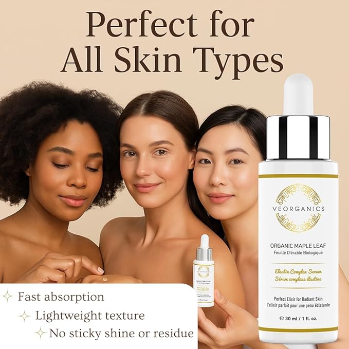 Organic Maple Leaf Elastin Complex Facial Serum - Rich in Vitamin C Serum - Face Serum Skin Care - Anti Aging Serum - Beauty & Personal Care Serum for Face - Facial Skin Care Products by VeOrganics