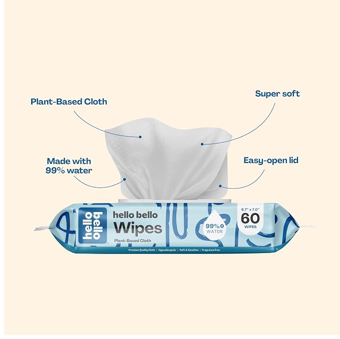 Hello Bello Premium Fragrance-Free Travel Size Baby Wipes, with Chamomile & Aloe Extracts for Sensitive Skin - 1 Resealable Pack = 20 Total Wipes