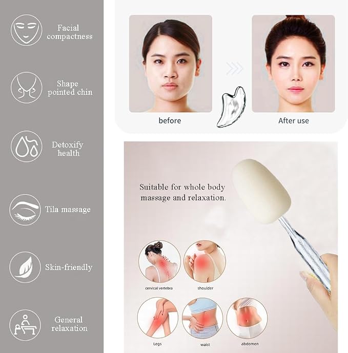 OULIGET Back Massage Stick Facial Gua Sha Tools Set,Manual Body Massage Hammer for Back Shoulders Neck Legs,Face Manual Massager Tool for Beauty Self Care,3 Pieces