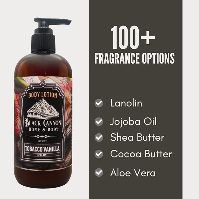 Black Canyon Tobacco Vanilla Scented Body Lotion with Lanolin and Jojoba Oil, 12 Oz