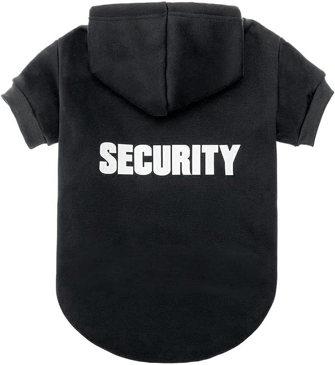 BINGPET Security Dog Hoodie, Pet Sweater Clothes with Leash Hole, Black | Warm Dog Sweatshirt for Small Medium Large Dogs, All-Season Cold Weather Comfort & Fit, Soft Winter Hooded Pullover Outfit
