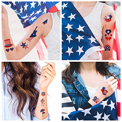 90Pcs Fourth of July Temporary Tattoos,American Flag Red White and Blue Fake Tattoo Stickers, 4th of July,USA Party Favors,Memorial Day, Independence Day, Labor Day Decorations Party Supplies