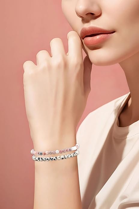 NCB 2.3-Piece 4mm Natural Crystal Gemstone Stretch Bracelets – Handmade Reiki Energy Healing Jewelry for Meditation,Yoga, Unisex