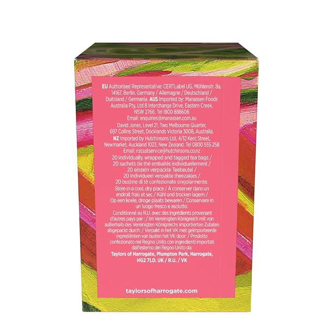 Taylors of Harrogate Sweet Rhubarb, Herbal Tea, Individually Wrapped Bags, 20 Count (Pack of 6), Vibrant, Refreshing and Sweet, Caffeine-Free, Enjoy Hot or Iced, 120 Teabags