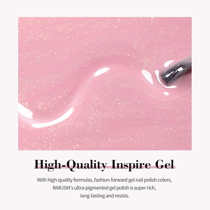 RARJSM Nude Sheer Pink Rainbow Glitter Gel Nail Polish Chunky Gold Iridescent Sparkle Shimmer Diamond Jelly Transparent Pink Gel Polish Single Bottle Soak off UV LED Cured for Home Salon Manicure 15ML