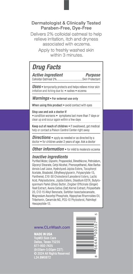 CLn® Body Moisturizer - A skin protectant delivering 2% Colloidal Oatmeal, Paraben-Free, Dye-Free & Fragrance-Free, 8 fl. oz. (Pack of 2)