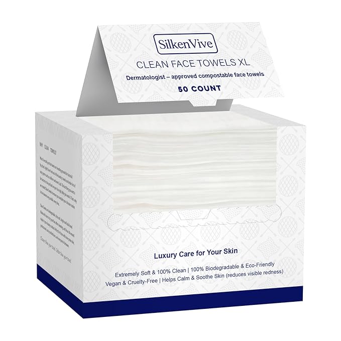 Disposable Face Towel XL (50 Count, 25x30cm) – Ultra Soft Lint-Free Facial Towels for Women Cleansing, Makeup Remover Dry Wipes, Travel Essentials, Bathroom & Guest Room Beauty Products