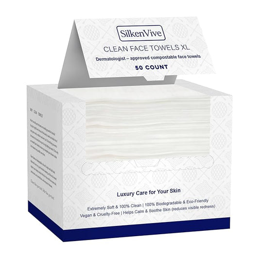 Disposable Face Towel XL (50 Count, 25x30cm) – Ultra Soft Lint-Free Facial Towels for Women Cleansing, Makeup Remover Dry Wipes, Travel Essentials, Bathroom & Guest Room Beauty Products