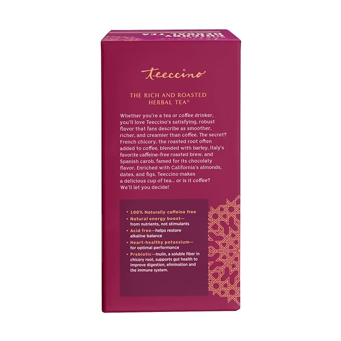 Teeccino Maple Pecan Herbal Tea - Rich & Roasted Herbal Tea That’s Caffeine Free & Prebiotic for Natural Energy, Coffee Alternative, 25 Count