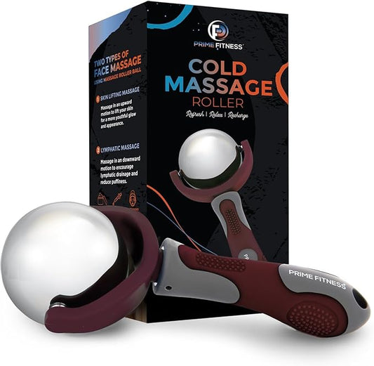 PRIME Fitness Cold Massage Roller Ball | Cold Therapy | Ice Roller Ball with Handle | cryo Stick | Relieve Muscle Pain (Maroon)
