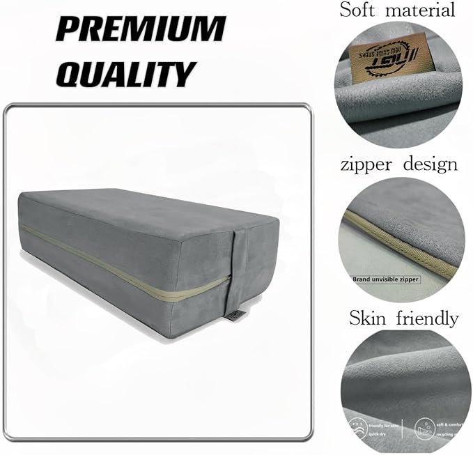 NGT new guide steps Yoga Bolster Pillow for Meditation and Support - 20"*12"*6" Rectangular Yoga Cushion Foam Wedges Washable Suede Pillowcase for Men and Women with Carry Handles. (Grey)