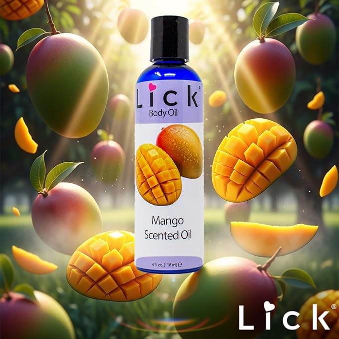 LICK Mango Tropical Scented Body Oil for Daily Hydration – Lightweight Non-Greasy Formula with Almond Oil & Vitamin E – 4 oz