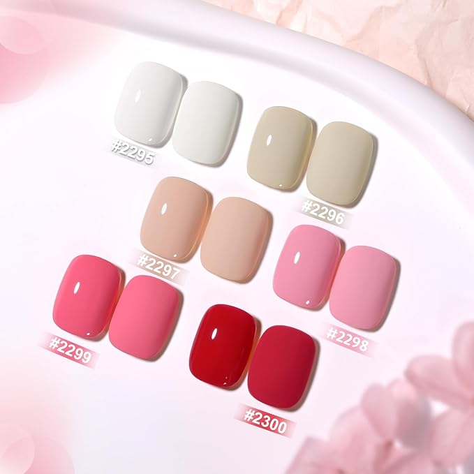 GAOY Pink Red White Gel Nail Polish Set, 6 Colors Beige Nude Soak Off UV Light Cure Gel Polish Kit for Salon and Nail Art DIY at Home