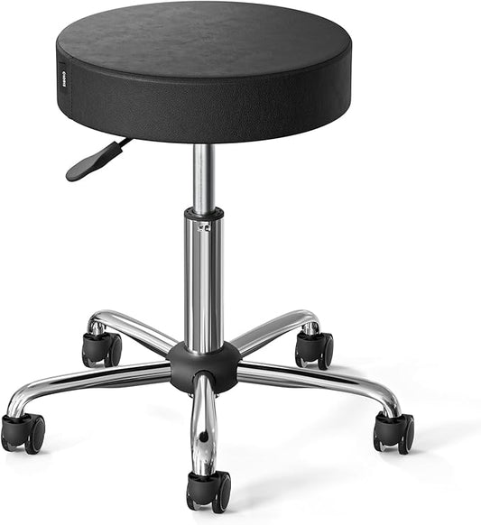 CLORIS Round Rolling Stool Hold up to 400 LBS Height Adjustable Swivel Chair Metal Feet with Wheels for Spa, Massage, Salon, Home, Office, Medical, Tatoo, Bar Black