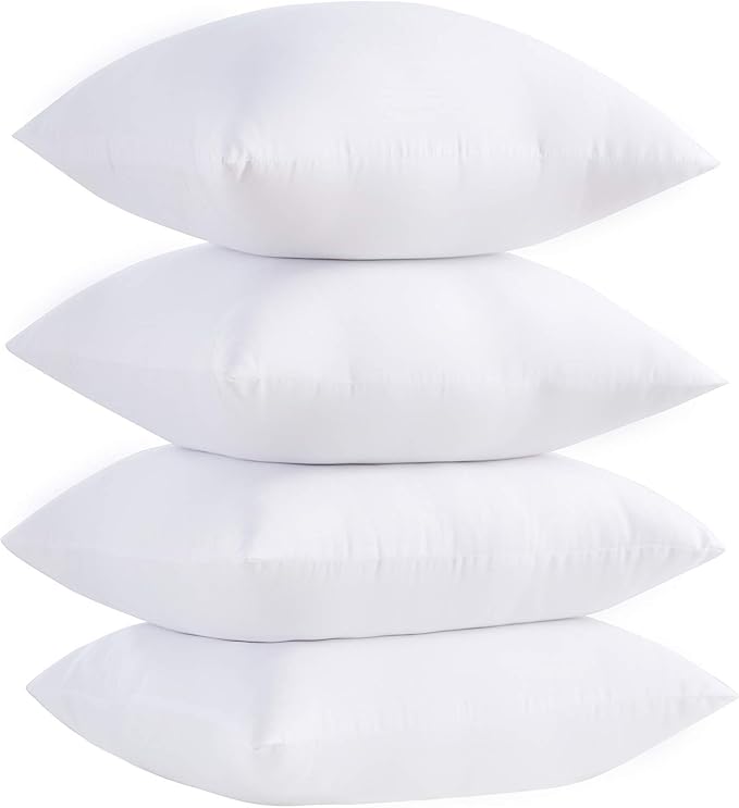 Acanva Throw Pillow Inserts, Euro Sham Form Stuffer with Premium Polyester Micro Fiber, Decorative for Bed, Couch and Sofa, White, 4 Count, (Pack of 1)