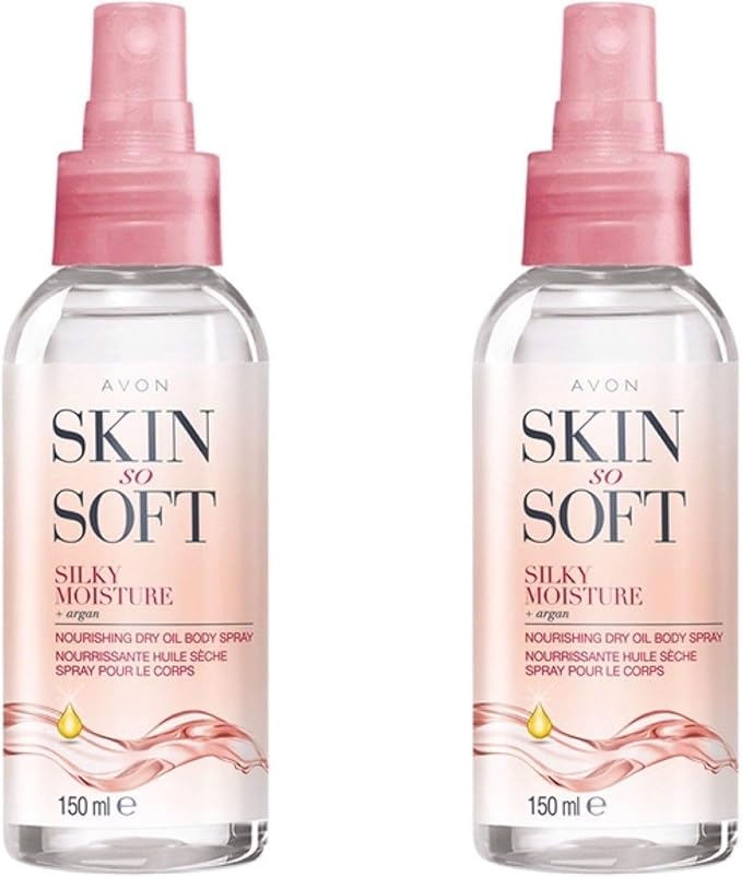 AVON SKIN SO SOFT Moisturizing Argan Body Oil for Hydrated, Glowing Skin Dry Oil Spray 150ML (2 -Pack)