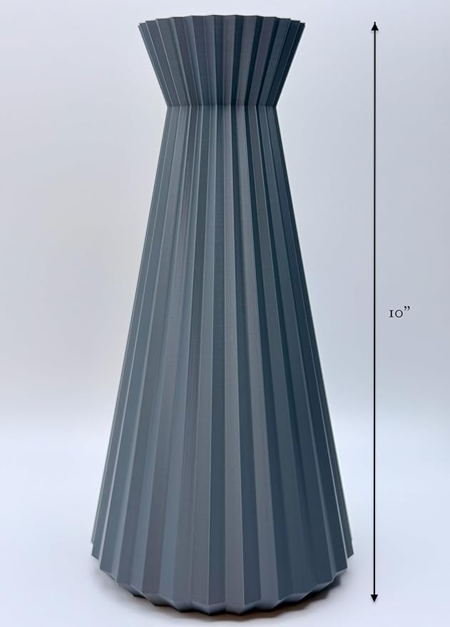 Modern Geometric Decorative Vase, 10" Tall Matte Blue Gray Vase for Pampas Grass, Minimalist Contemporary Home Decor for Living Room, Dining Table, Shelf, Coffee Table & Office.