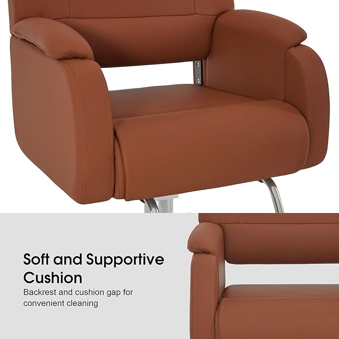 BarberPub Modern Salon Chair with Adjustable Height for Hairstylist, PVC Leather & 330lb Capacity for Home or Barbershop 8459 (Brown)