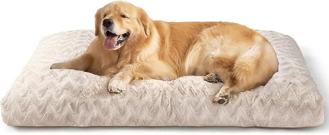 EHEYCIGA Washable XL Dog Beds Large Sized Dog, 41x27 Inch Pet Bed, Beige | Plush and Comfy Kennel Pad, Soft Dog Crate Mat, Deluxe Pet Sleeping Mat, Large Bed for Dog Up to 65 lbs