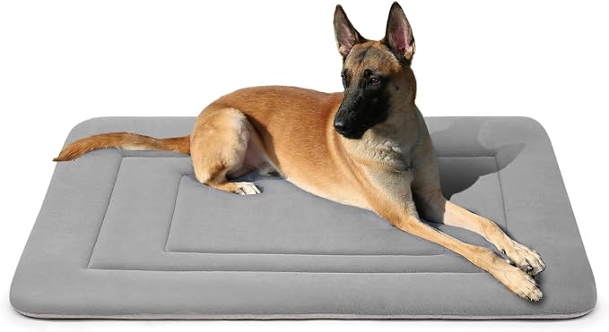 Dog Bed Soft Dog Crate Bed Pad Mat, 42 in Non Slip Bottom Washable Beds for Large Dogs, Pet Bed Mattress Kennel Pad, Clay Gray