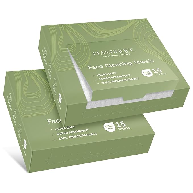 PLANTIFIQUE Disposable Face Towels XL 10"x12" - 100% Biodegradable Viscose Facial Towelettes for Women Skin Care - Face Cleaning Towel 30 Count