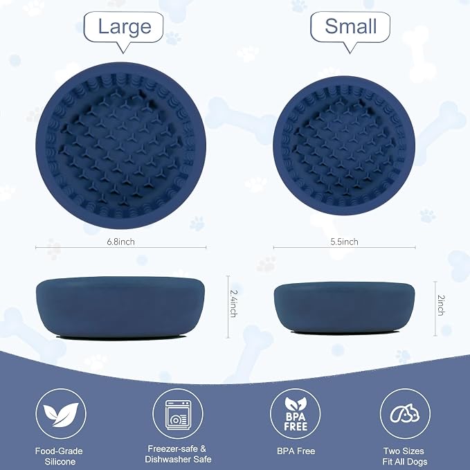 Slow Feeder Dog Lick Bowl, Silicone Feeding Dogs Licking Bowls(Blue, Small)