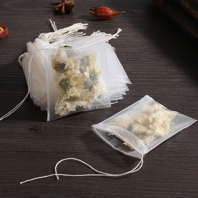 200Pcs Empty Tea Filter Bags for Loose Tea Herb Spice Mesh Drawstring Seal Infuser Strainer Bags (2.36x3.1inch)