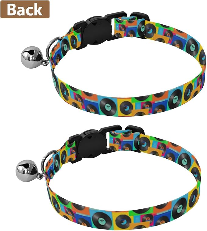 Vintage Records Colorful S Lightweight Small Dog Collar, 2 Pack Collar with Bell for Dog Puppy
