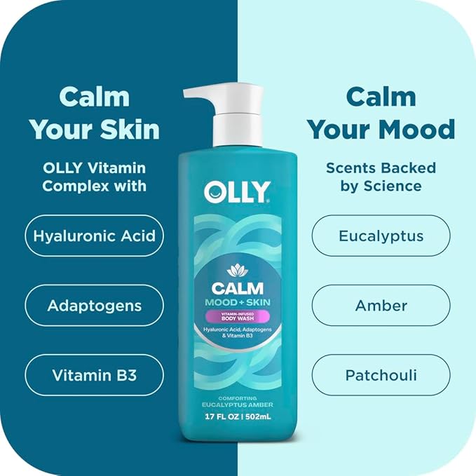 OLLY Vitamins Mini Body Serum & Body Wash Mixed Pack 4 Count Repairs Skin Barrier & Soothe Stress, TSA Approved