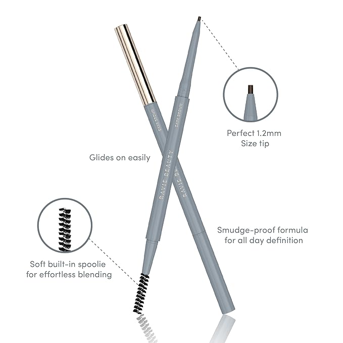Ravie Beauty Easy Everyday™ Brow Pencil - Best Eyebrow Pencil for Women, Smudge Proof Hair-Like Strokes, 1.2mm Precision Tip with Spoolie, Vegan (Dark Brown)