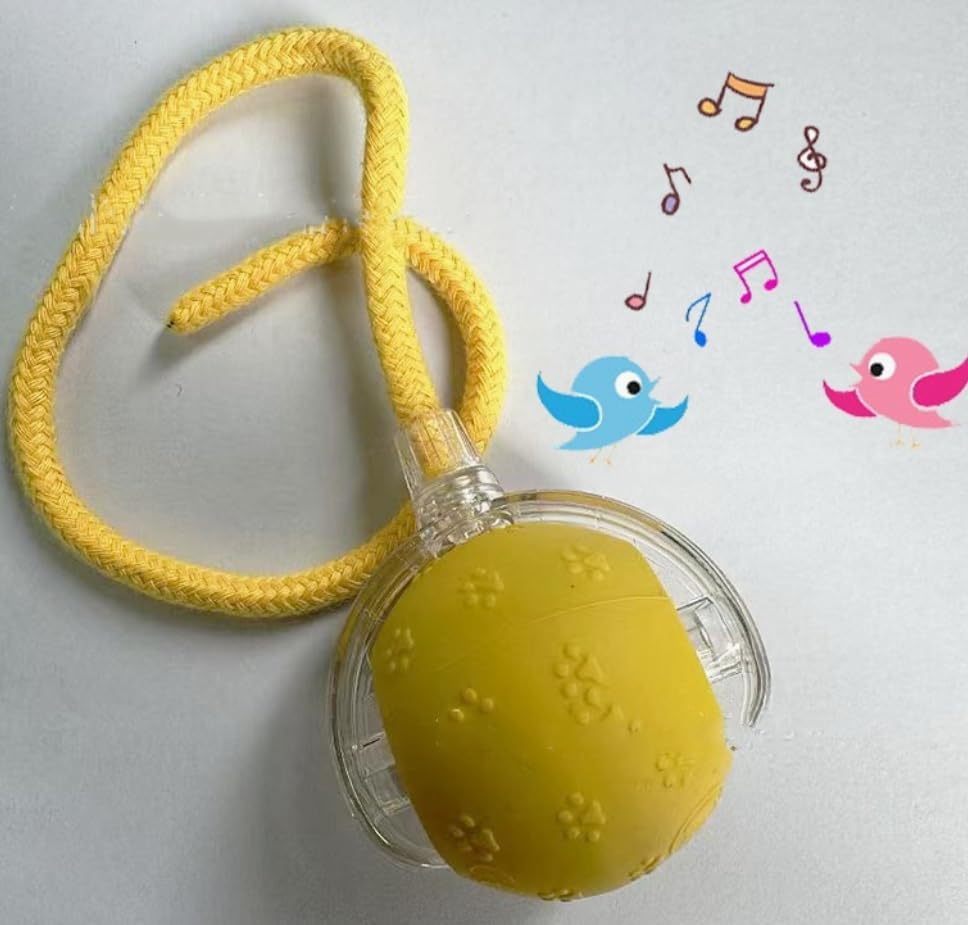 PetScope Interactive pet Toy Ball with Motion Sensor, Rechargeable, 3 Speed Modes, LED Lights, Bird Sound Effects, (Yellow)