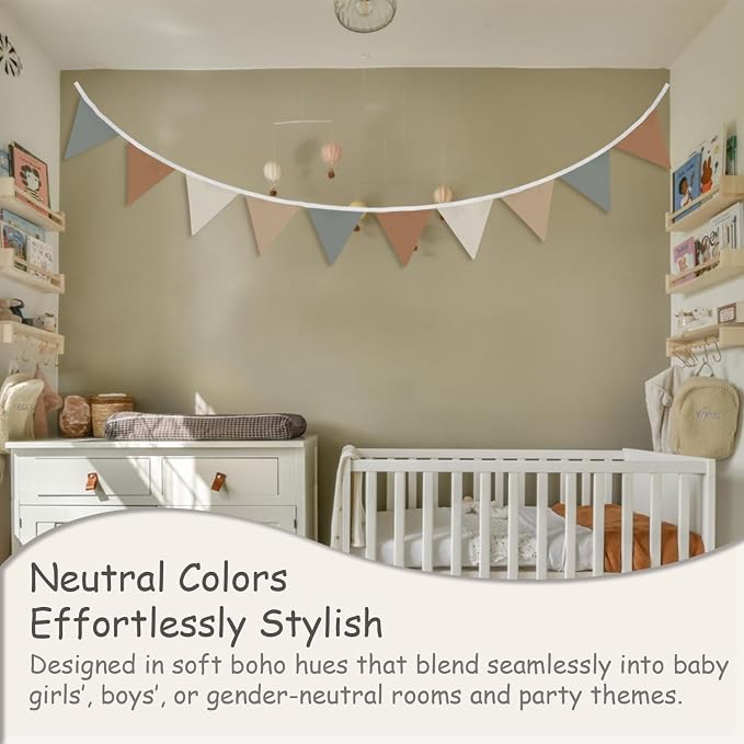 Neutral Boho Boy Girl Room Wall Decor,Toddler GirlRoom Bedroom,Garland Triangle Banners Pink Daisy Flower,11Ft Pennant Banner Bunting Flags Fabric for Baby Shower Birthday Party Wall Art