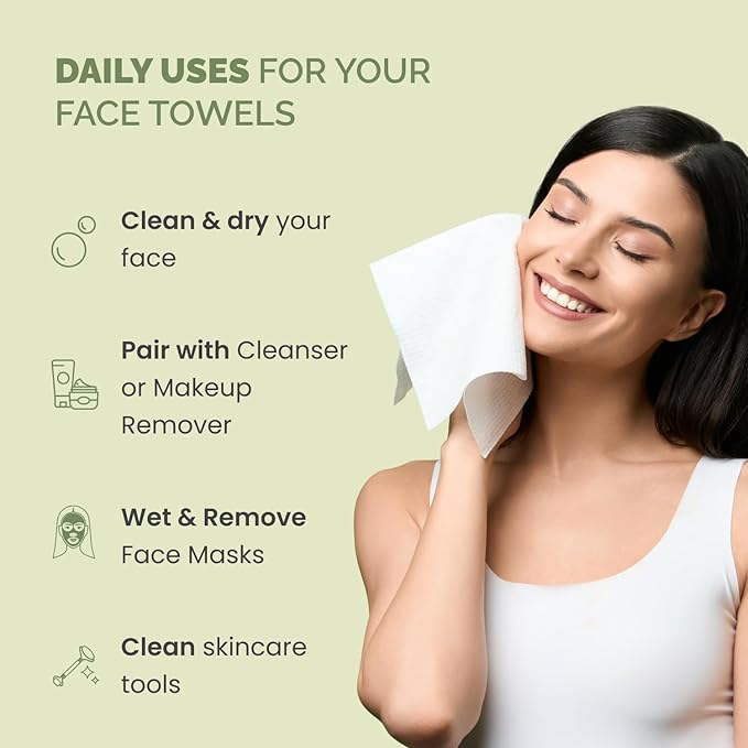 PLANTIFIQUE Disposable Face Towels XL 10"x12" - 100% Biodegradable Viscose Facial Towelettes for Women Skin Care - Toallas para la Cara Desechables, 100 Count