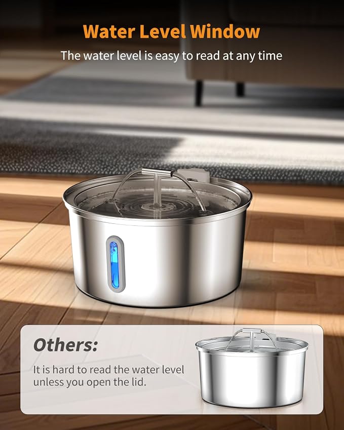 Lawfery Cat Water Fountain Stainless Steel, 108oz/3.2L Pet Fountain | 3 Replacement Filters, Quiet Pump, Cat Drinking Fountain for Indoor Cats and Small Dogs