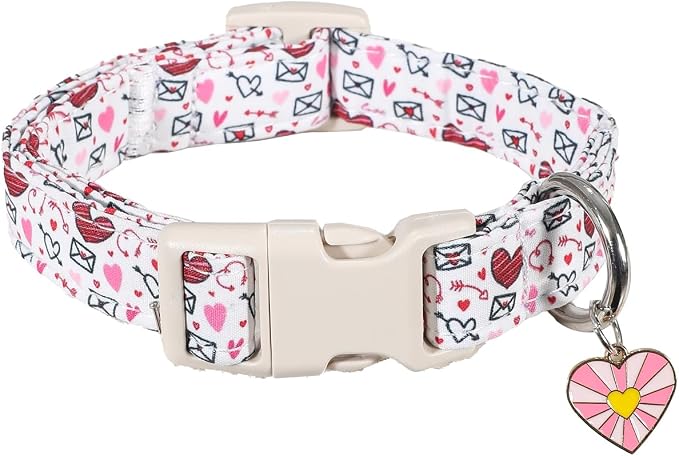 Large Dog Collar - Strong & Soft Adjustable Female Dog Collar, Fancy Heart Pattern Neckwear for Golden Retriever, Lab, Large Breeds, Perfect for Family Photos & Parties