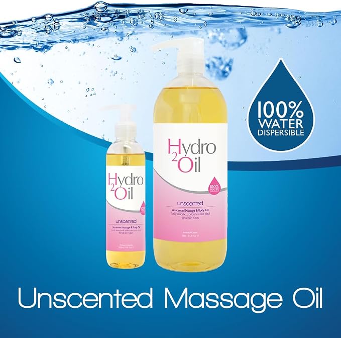 Hydro 2 Oil Unscented Massage Oil 33.8 fl oz - Water Dispersible Formula with Jojoba and Grapeseed Oil Enriched with Vitamin E