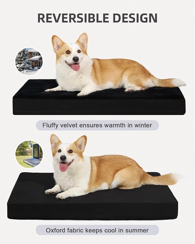 KSIIA Orthopedic Dog Bed for Large Dogs with Waterproof Lining, Black,35x22 | Deluxe Soft Plush Dog Crate Bed, Washable Pet Mat with Removable Cover & Egg Crate Foam for Large Dogs Sleeping & Relaxing